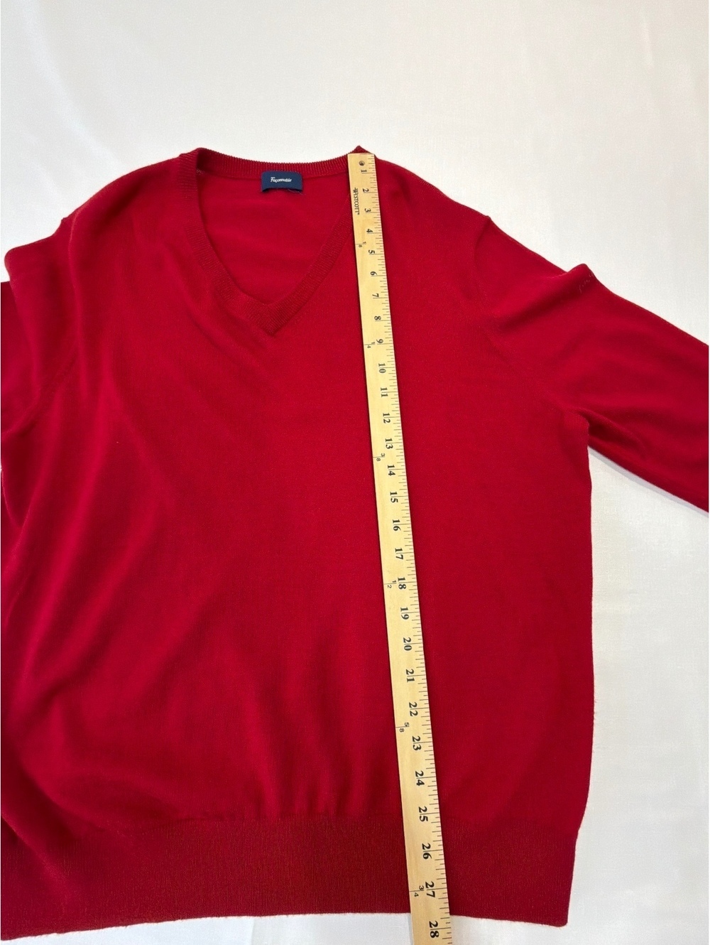 Façonnable Men's Red 100% Merino Wool V-Neck Pullover Sweater Long Sleeve - Picture 6 of 8